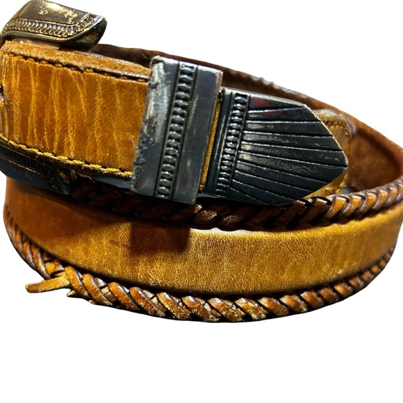Vintage 1991 Brown Leather Belt with Silver Buckle - Picture 2 of 6